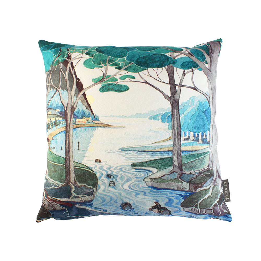 Bilbo comes to the Huts of the Raft-elves Cushion Cover