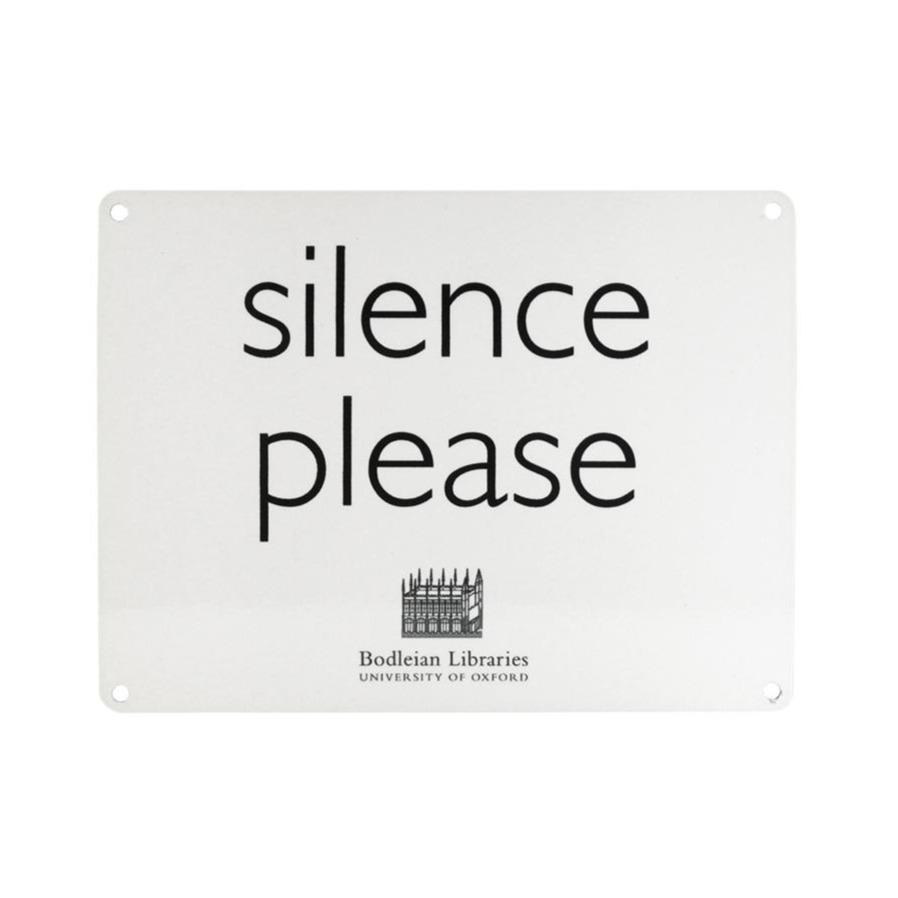 Silence Please White Metal Sign