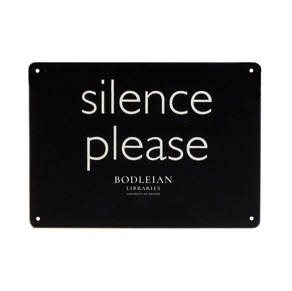 Silence Please Black Metal Sign