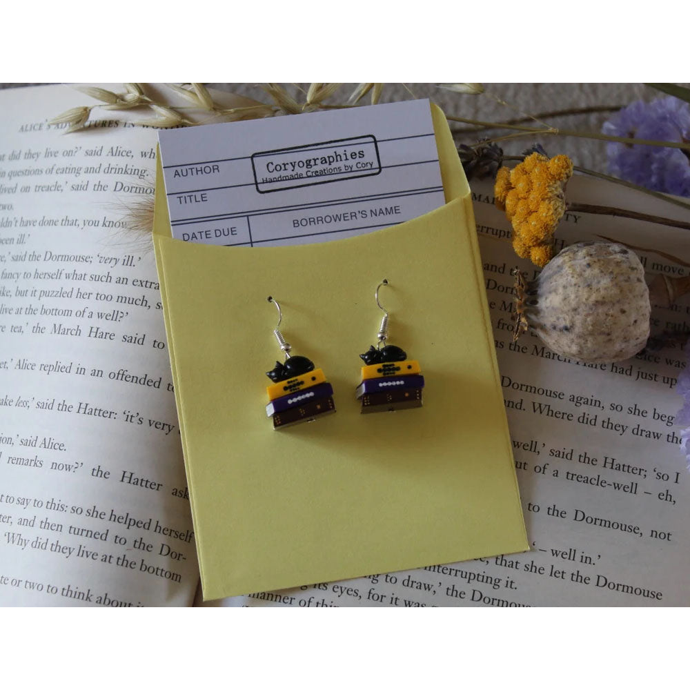 Black Cat Book Stack Earrings