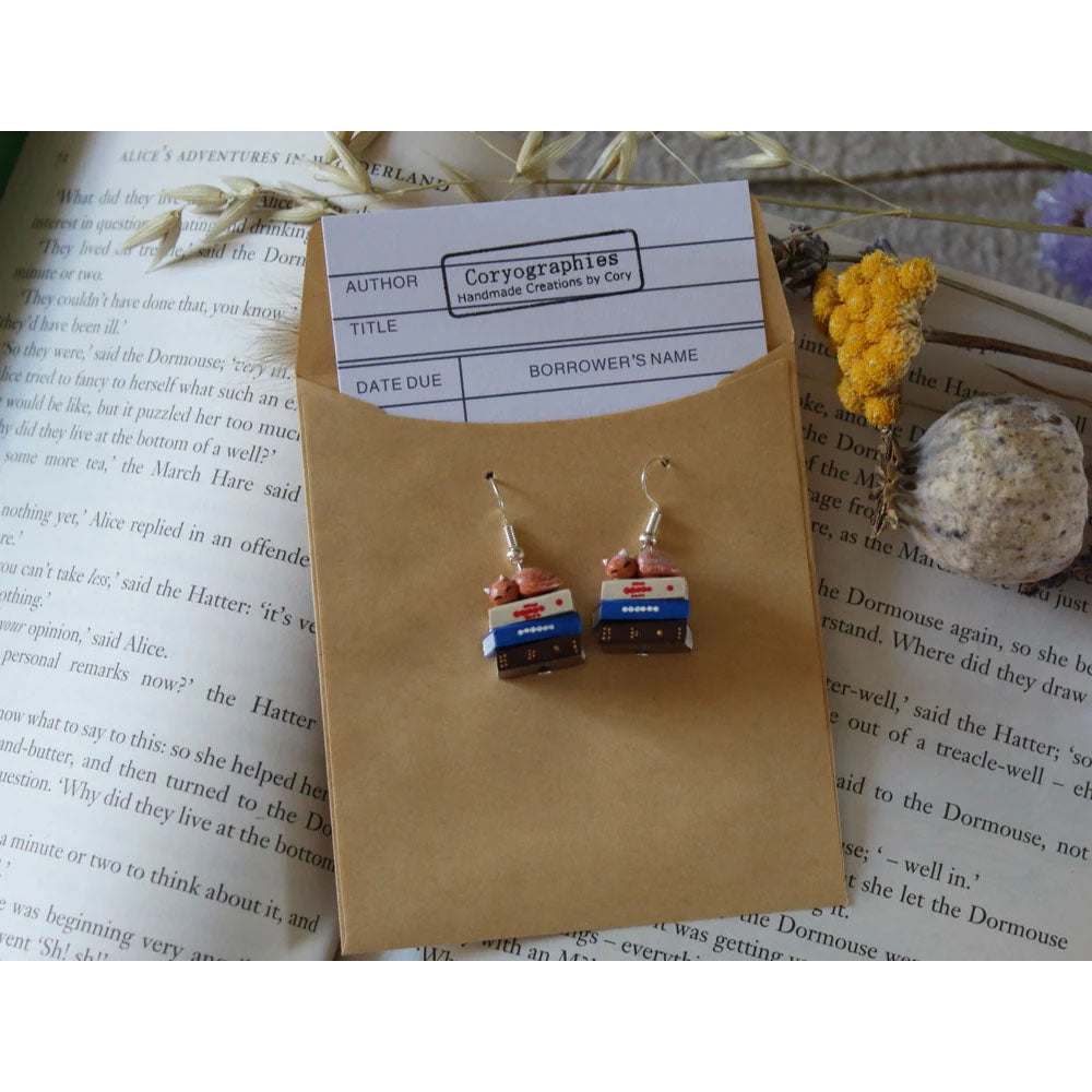 Ginger Cat Book Stack Earrings