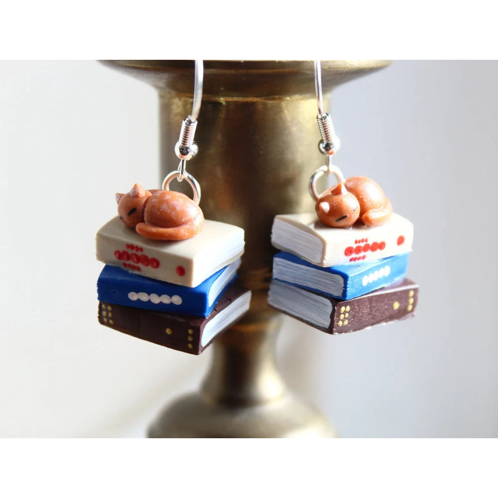 Ginger Cat Book Stack Earrings