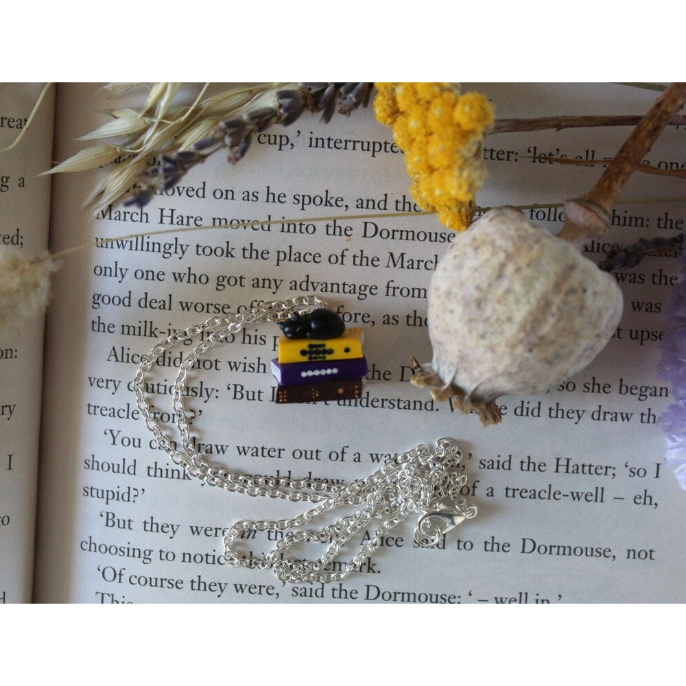 Black Cat Book Stack Necklace