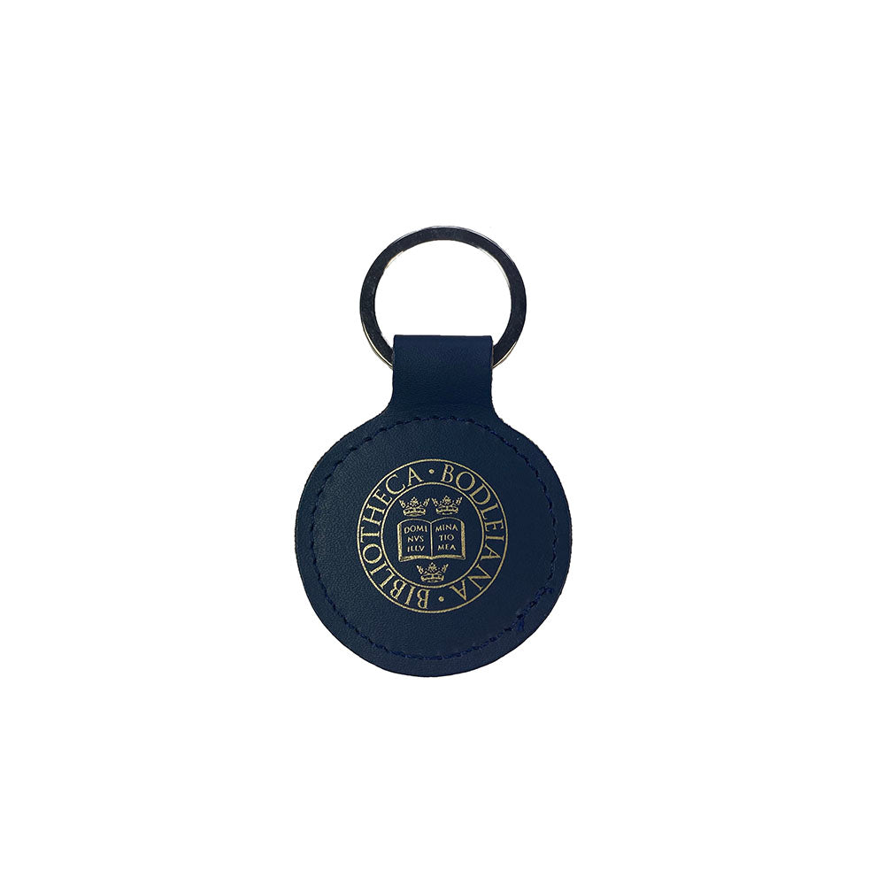 Library Stamp Leather Keyring - Navy
