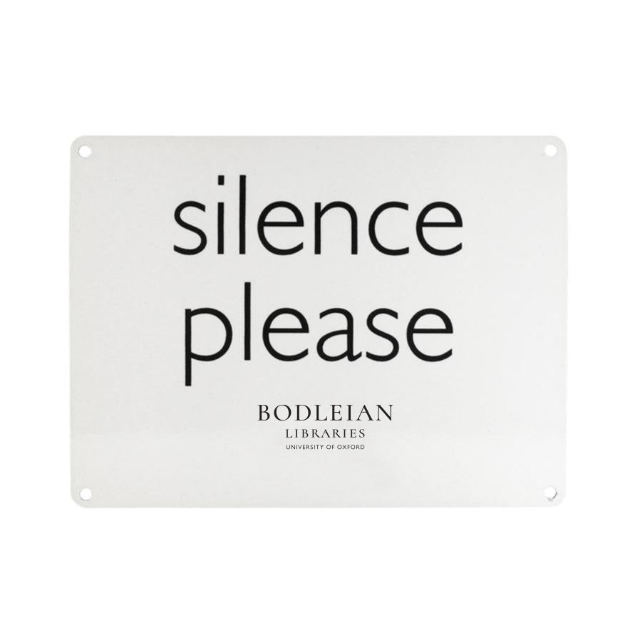 Silence Please White Metal Sign