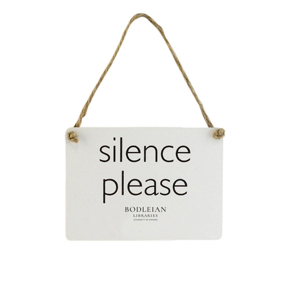 Mini Silence Please White Metal Sign