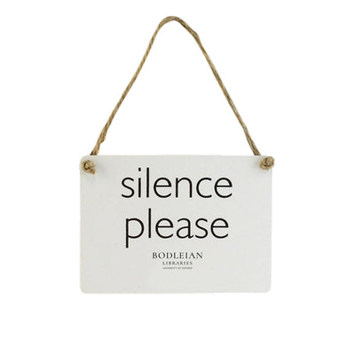 Mini Silence Please White Metal Sign