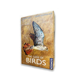 Board game box for 'The Game of Birds' with a hawk illustration on a brown background