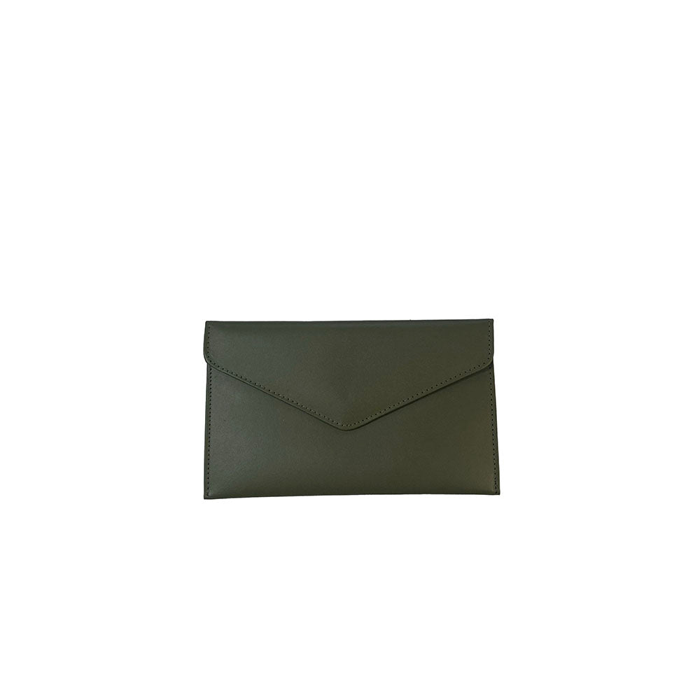 Library Stamp Leather Travel Wallet - Green