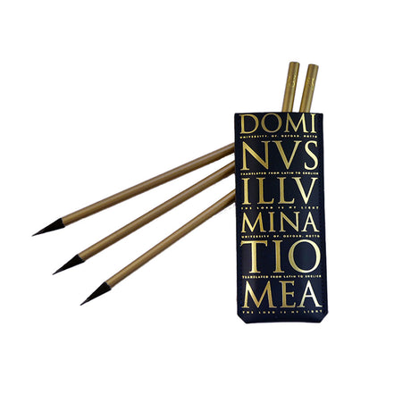 Library Stamp Leather Pencil Pouch and Pencils - Navy