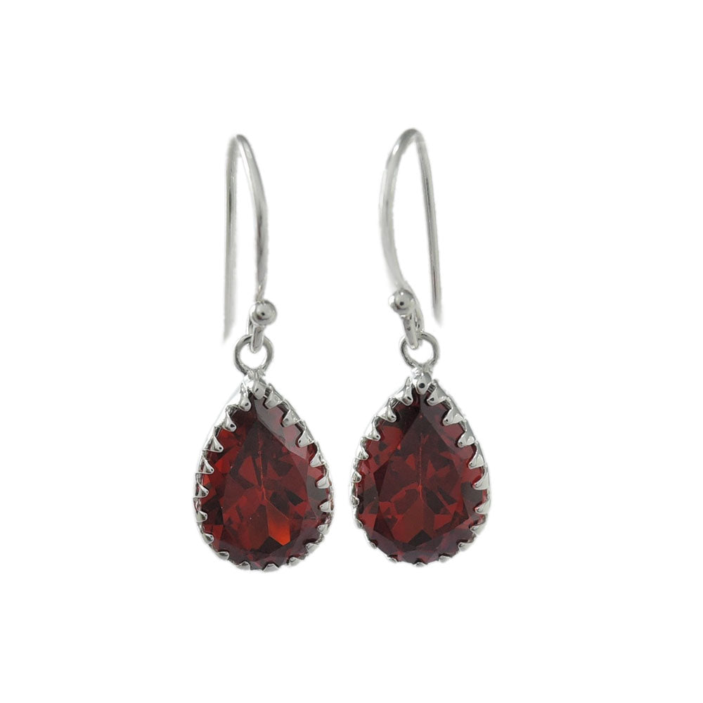 Silver & red CZ teardrop earrings