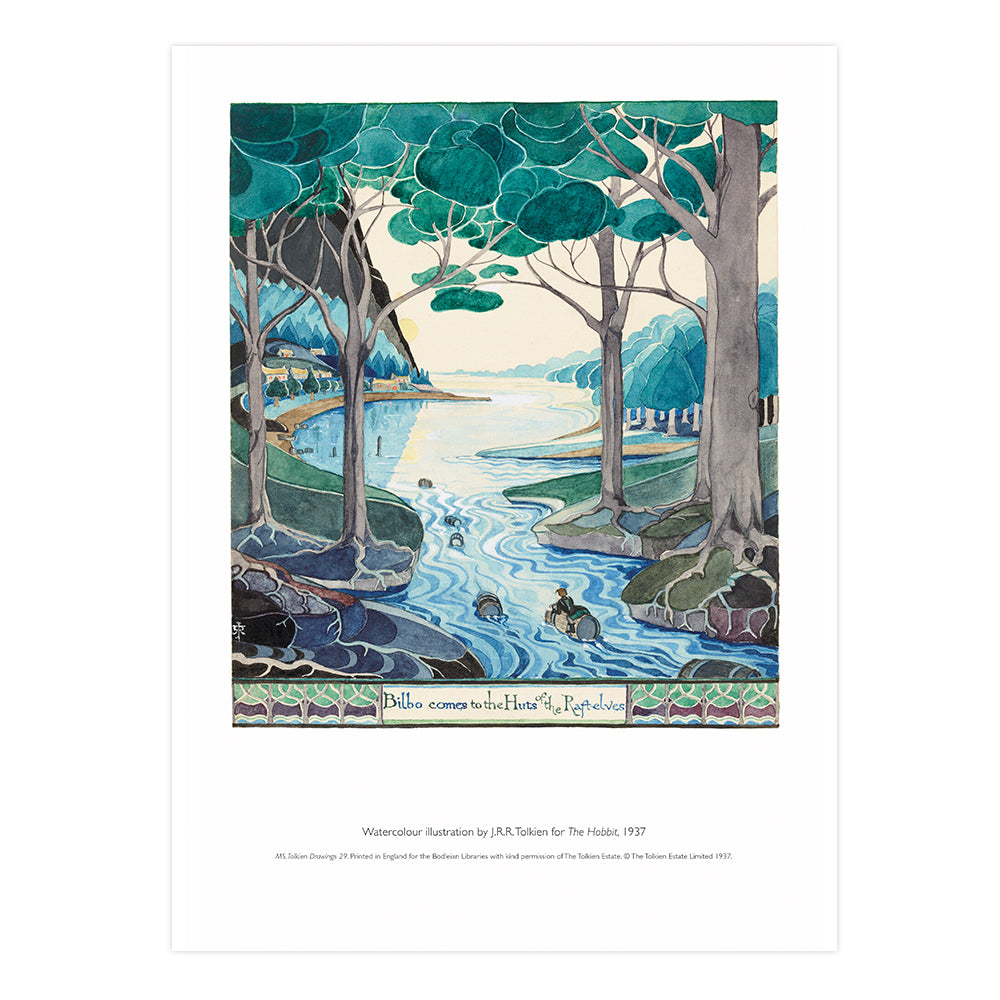 Bilbo comes to the Huts of the Raft-elves A3 Print