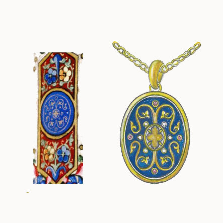 Illuminated Enamel, Garnet & Pearl Pendant Necklace
