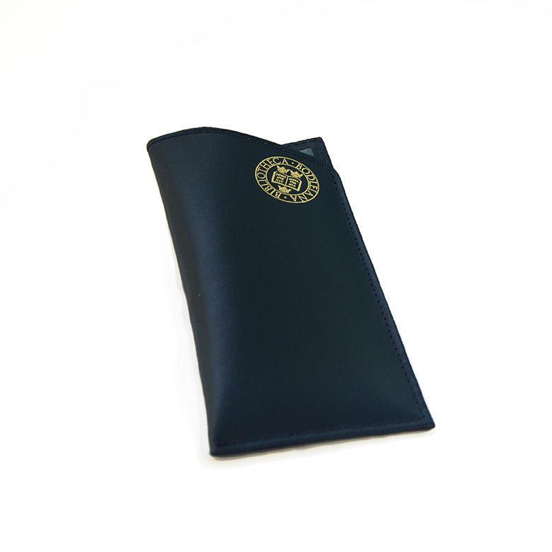 Library Stamp Leather Glasses Case - Navy