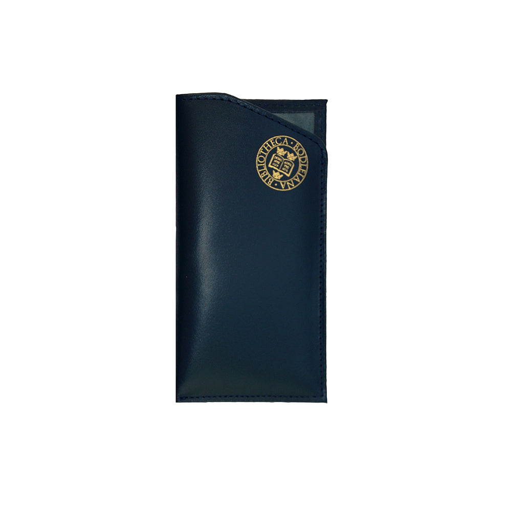 Library Stamp Leather Glasses Case - Navy