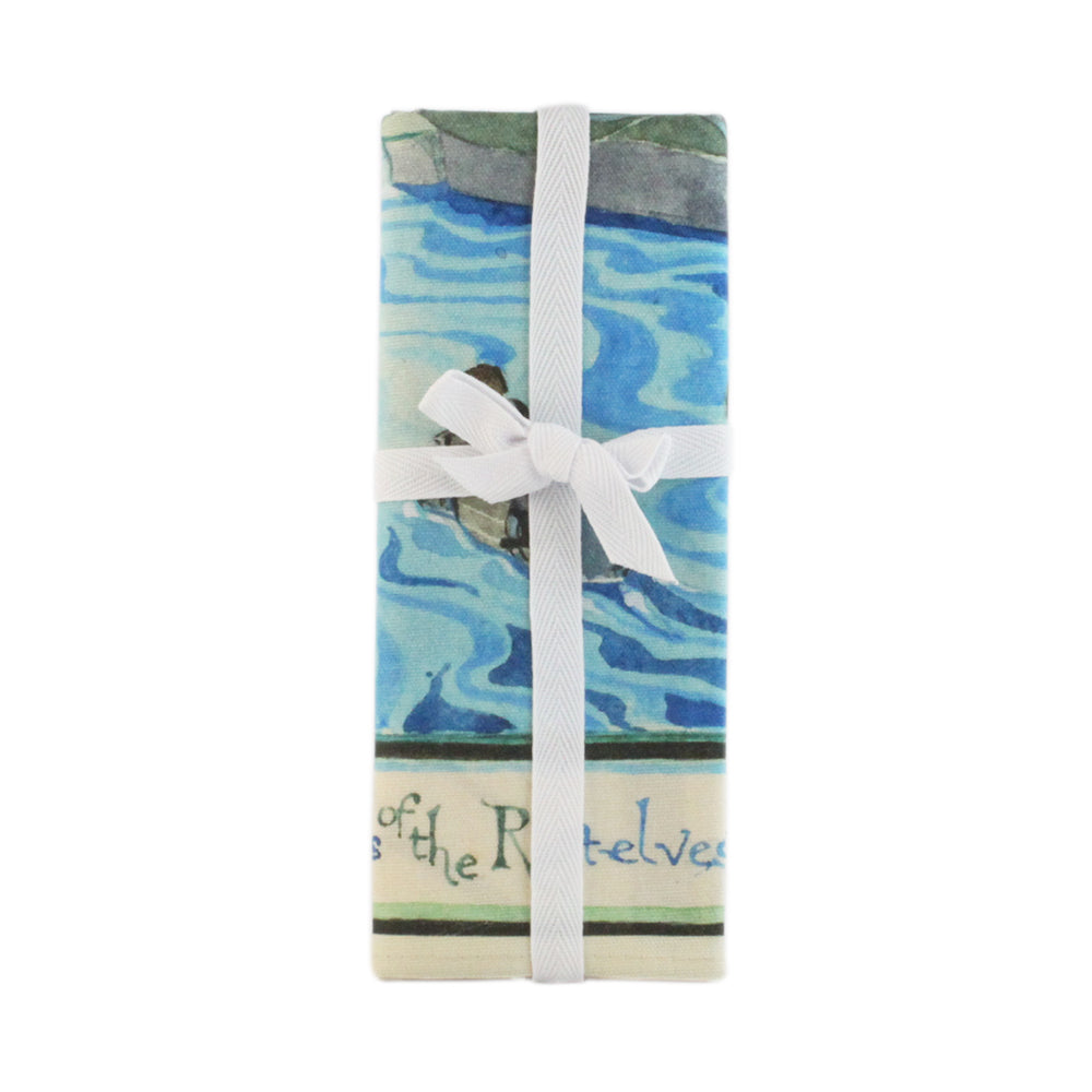 Bilbo comes to the Huts of the Raft-elves Tea Towel