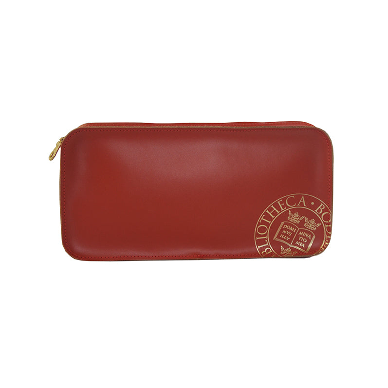 Library Stamp Deep Leather Pencil Case - Red