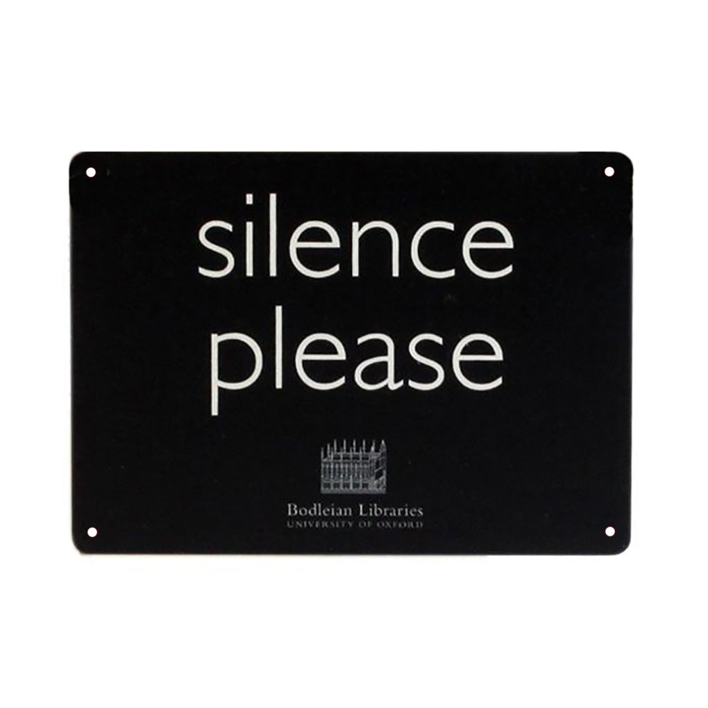 Silence Please Black Metal Sign